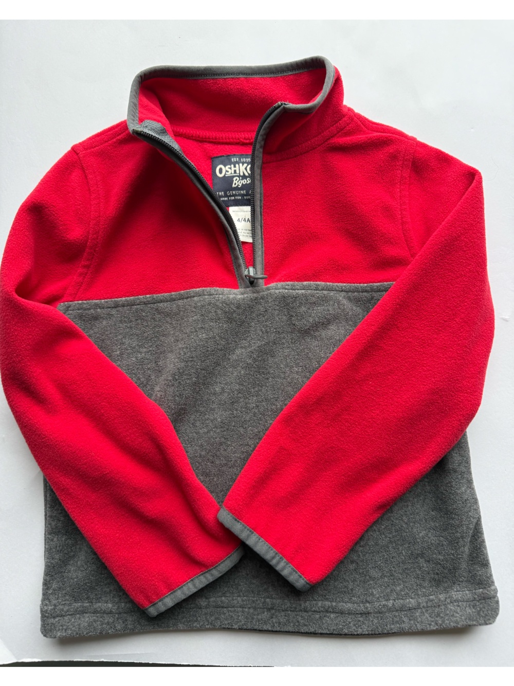 OshKosh B'gosh Red and Gray Zip-Up Fleece Pullover